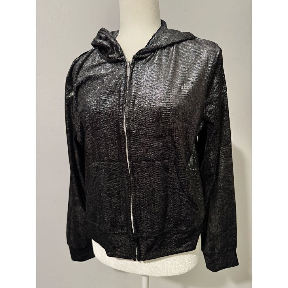 Juicy by Juicy couture black and silver shiny metallic hoodie sweater L